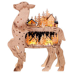 Villaggio Natalizio renna a batteria 70x45x10 cm LED legno