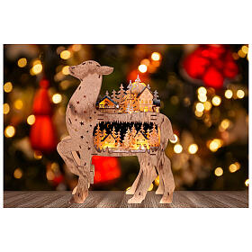 Villaggio Natalizio renna a batteria 70x45x10 cm LED legno