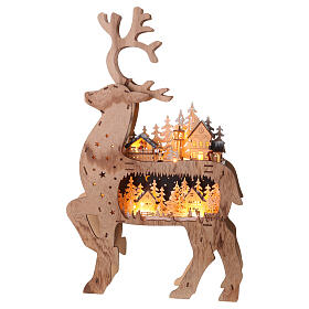 Villaggio Natalizio renna a batteria 70x45x10 cm LED legno