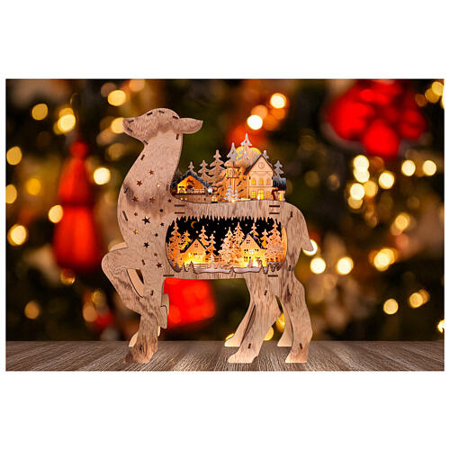 Villaggio Natalizio renna a batteria 70x45x10 cm LED legno 2