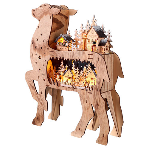 Villaggio Natalizio renna a batteria 70x45x10 cm LED legno 4