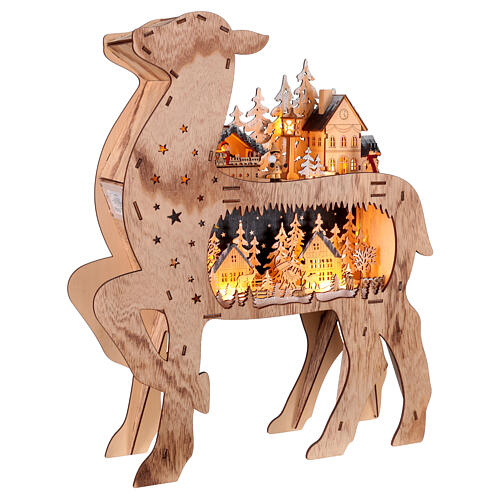 Villaggio Natalizio renna a batteria 70x45x10 cm LED legno 5