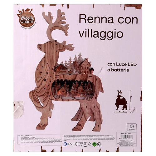 Villaggio Natalizio renna a batteria 70x45x10 cm LED legno 7