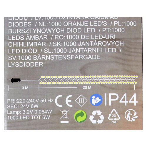 Luz Navideña 1000 LED blanco cálido ámbar exterior interior 220V 5