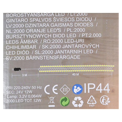 Christmas lights: 2000 warm white amber LEDs, indoor/outdoor, 220V, 140 ft 5