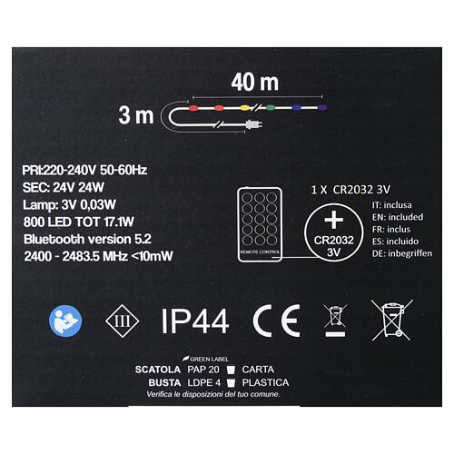 Cadena luminosa 800 led RGB smart con control remoto y app y música 40 m int-est 15