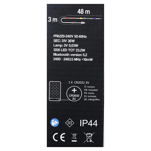 Catena luminosa 1200 led smart con telecomando e app int-est 48 m CAVO NERO  12