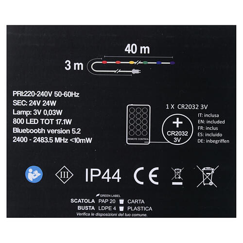 Cadena luminosa 800 led RGB smart con control remoto y aplicación y música int-ext 40m 12