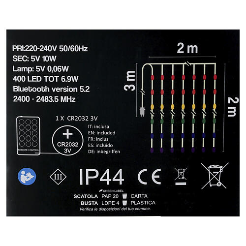 Cortina luminosa inteligente con función DIY 400 LED RGB 2x2 m cable transparente 7