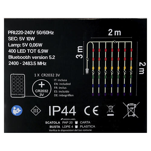 Tenda luminosa smart funzione DIY 400 LED RGB 2x2 m cavo trasparente 12