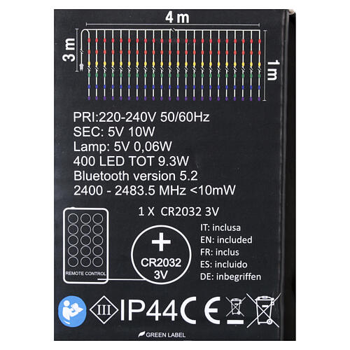 Rideau lumineux intelligent 400 LEDs RGB 1x4 m pour intérieur et extérieur 10