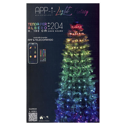 Tenda per albero smart 204 LED RGB cavo trasparente int-est  H180 cm  3