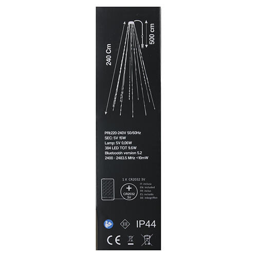Guirlande sapin h 240 cm smart RGB 384 LEDs télécommande et application câble noir utilisation int/ext 9