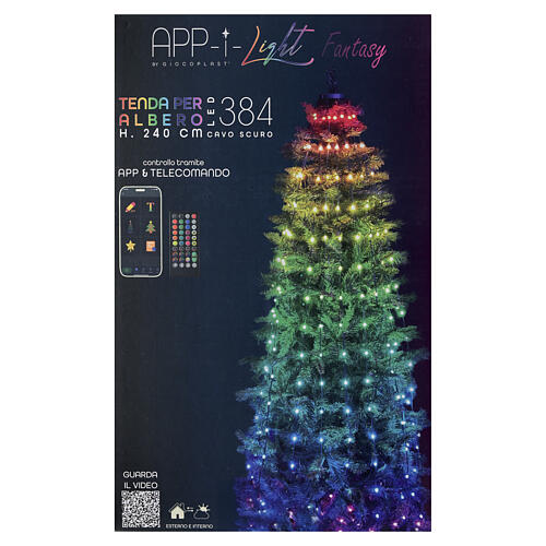 Cortina árvore 240H smart RGB 384 LEDs controle remoto e app cabo escuro uso int/ext 7