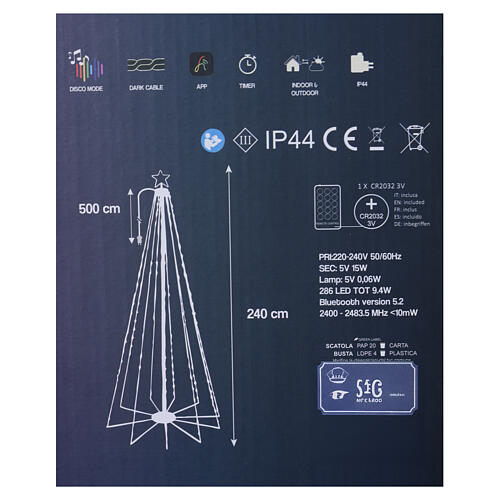Árbol smart 286 LED RGB uso int-ext profesional 240cm con APP 9