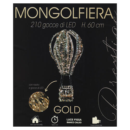 Balon na ogrzane powietrze "Prestige" - dekoracja świąteczna, 210 LED, złoty kolor, 60 cm 4