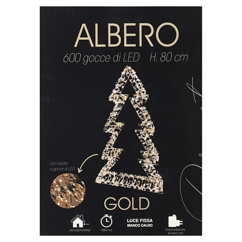 Albero 3D prestige oro 600 LED luce calda 80x55x10cm 4