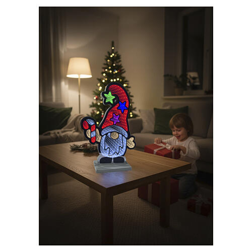 Gnome with candy cane, 411 Infinity Light LEDs for indoor, 24x18 in 3