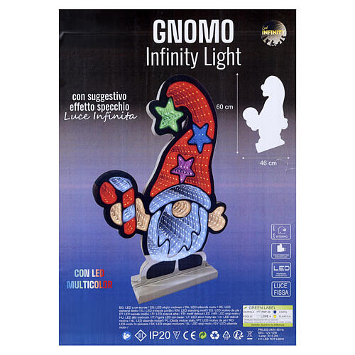 Gnome with candy cane, 411 Infinity Light LEDs for indoor, 24x18 in 5