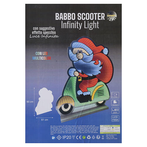 Weihnachtsmann auf grünem Roller, Infinity Light, multicolor – 90×60 cm, 718 LED 5
