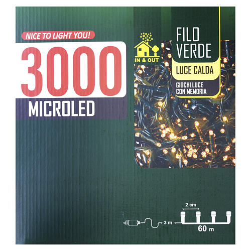 Chaîne 3000 MICROLEDs lumière chaude 60m int/ext 5