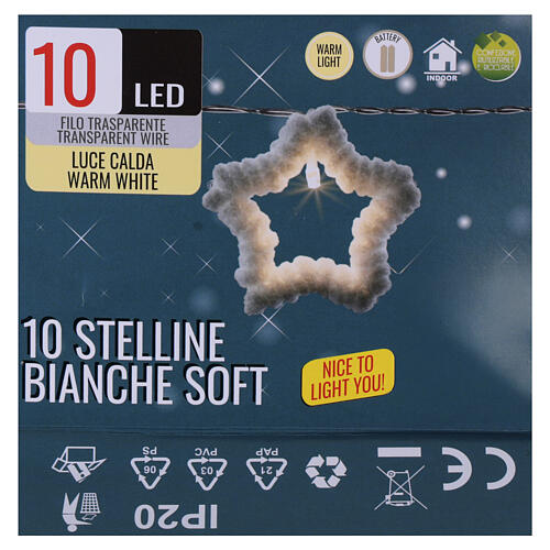 Corrente de luzes LED 10 estrelas brancas macias, 1,4 m luz quente suave 7