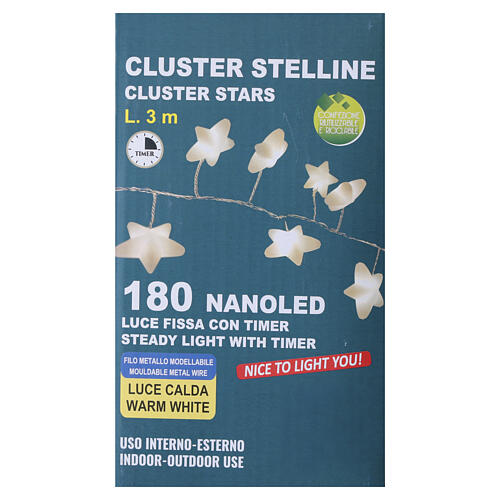 Chaîne 180 NANOLEDs grappes étoiles lumière chaude 3 m 5