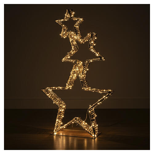 Set 3 estrellas doradas luz cálida blanca 80x50x10cm 2