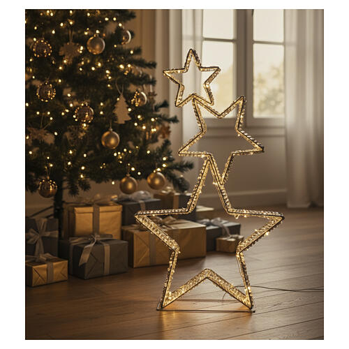 Set 3 estrellas doradas luz cálida blanca 80x50x10cm 3