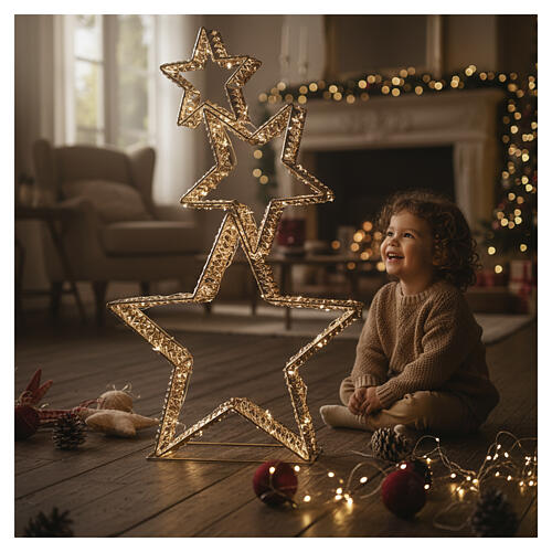 Set 3 stelle dorate luce calda bianca 80x50x10cm 1