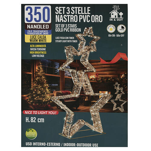 Set 3 stelle dorate luce calda bianca 80x50x10cm 5