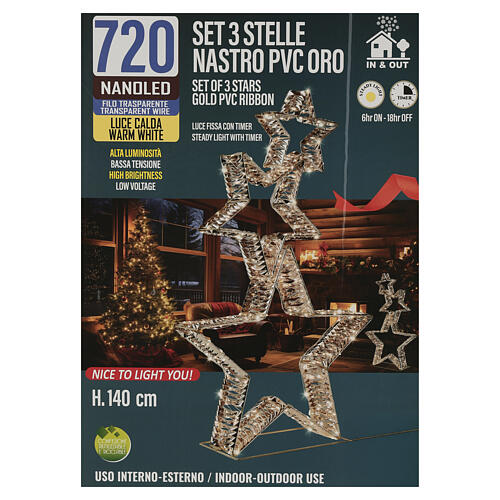 Figure lumineuse 3 étoiles ruban or 720 NANOLEDs 140x80x15 cm 5