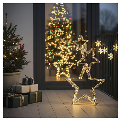 Figura luminosa 3 stelle nastro oro 720 NANOLED 140x80x15cm 3