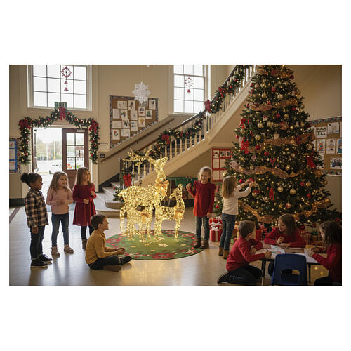 Famille de rennes avec ruban doré 105x200 cm 2