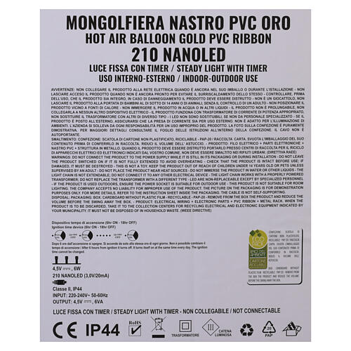 Hot air balloon of 16 in, gold ribbon with 210 NANOLEDs 6