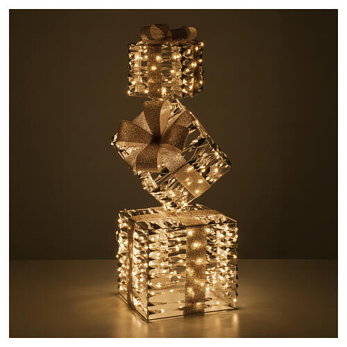 Set of 3 Christmas gift boxes with golden ribbon 300 NANOLEDs, 76x25cm 2