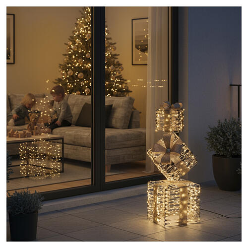 Set of 3 Christmas gift boxes with golden ribbon 300 NANOLEDs, 76x25cm 3