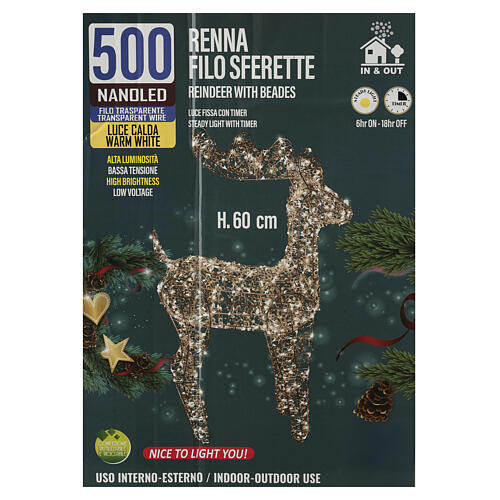 Renna con filo sferette 500 NANOLED luce calda 60x30x10cm 7