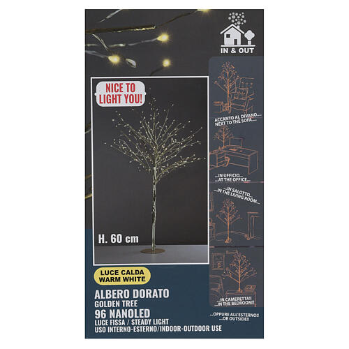 Arbre lumineux doré 96 NANOLEDs lumière chaude 60 cm 5