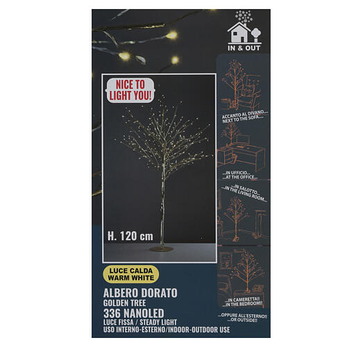 Árbol 336 NANOLED luminoso dorado 120cm 5