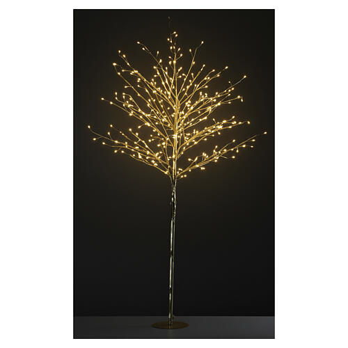 Árbol decorativo luminoso con cinta dorada luz cálida 150cm 2