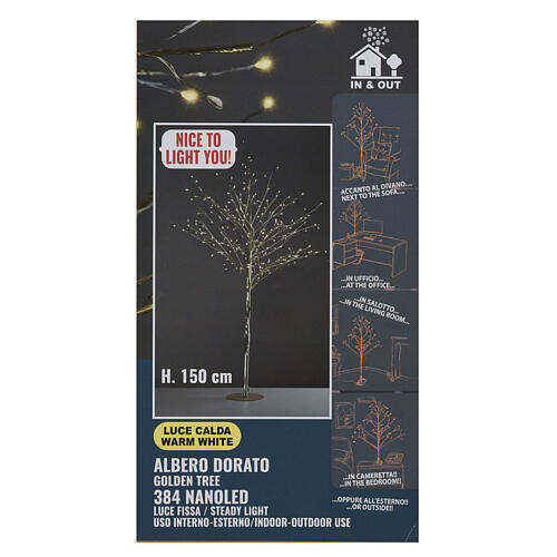Arbre d'ornement lumineux avec ruban doré lumière chaude 150 cm 5