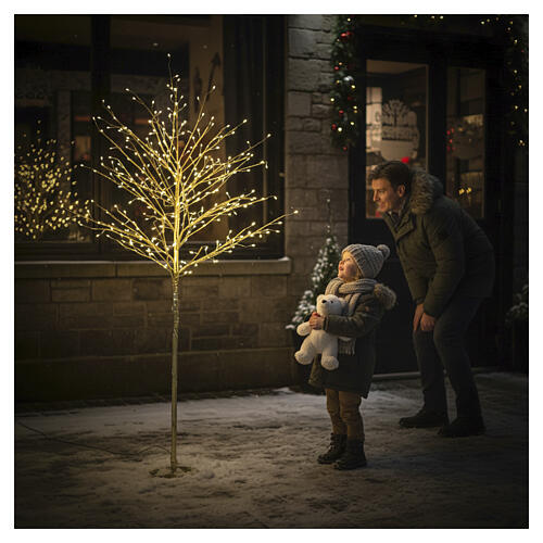 Albero d'arredo luminoso con nastro dorato  luce calda 150cm 3
