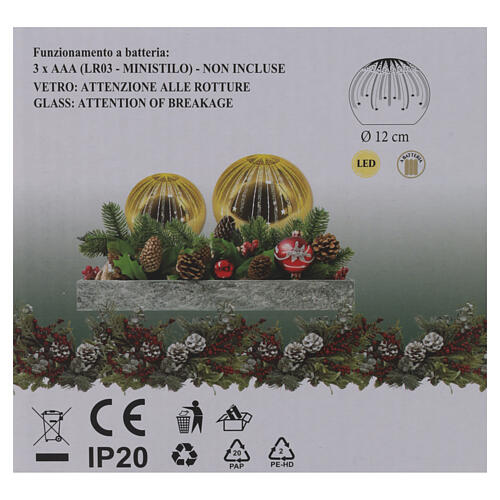 Glaskugel, goldfarben metallisiert, mit Stern- und Streifendekor – LED, Ø 12 cm 6