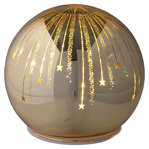 Esfera de vidrio dorado metalizado con estrellas y franjas perforadas LED 1