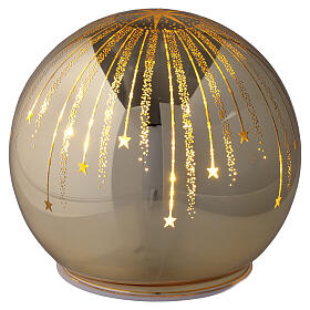 Sfera in vetro oro metallizzato con stelle e strisce traforate LED 