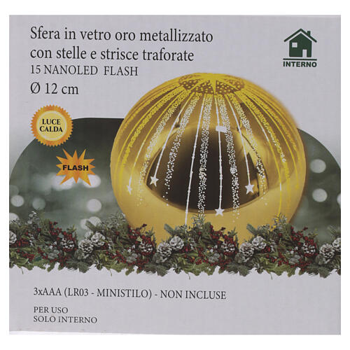 Sfera in vetro oro metallizzato con stelle e strisce traforate LED  4