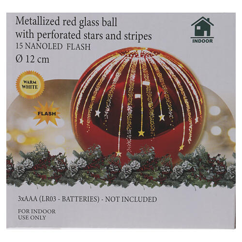 Esfera com LEDs em vidro vermelho 15 NANOLEDs 12 cm 3