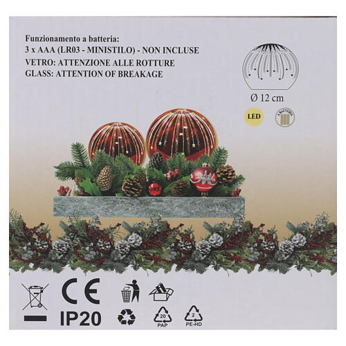 Esfera com LEDs em vidro vermelho 15 NANOLEDs 12 cm 5