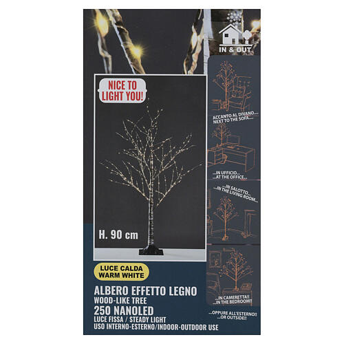 Árvore efeito de madeira com luz fixa quente 90 cm 5